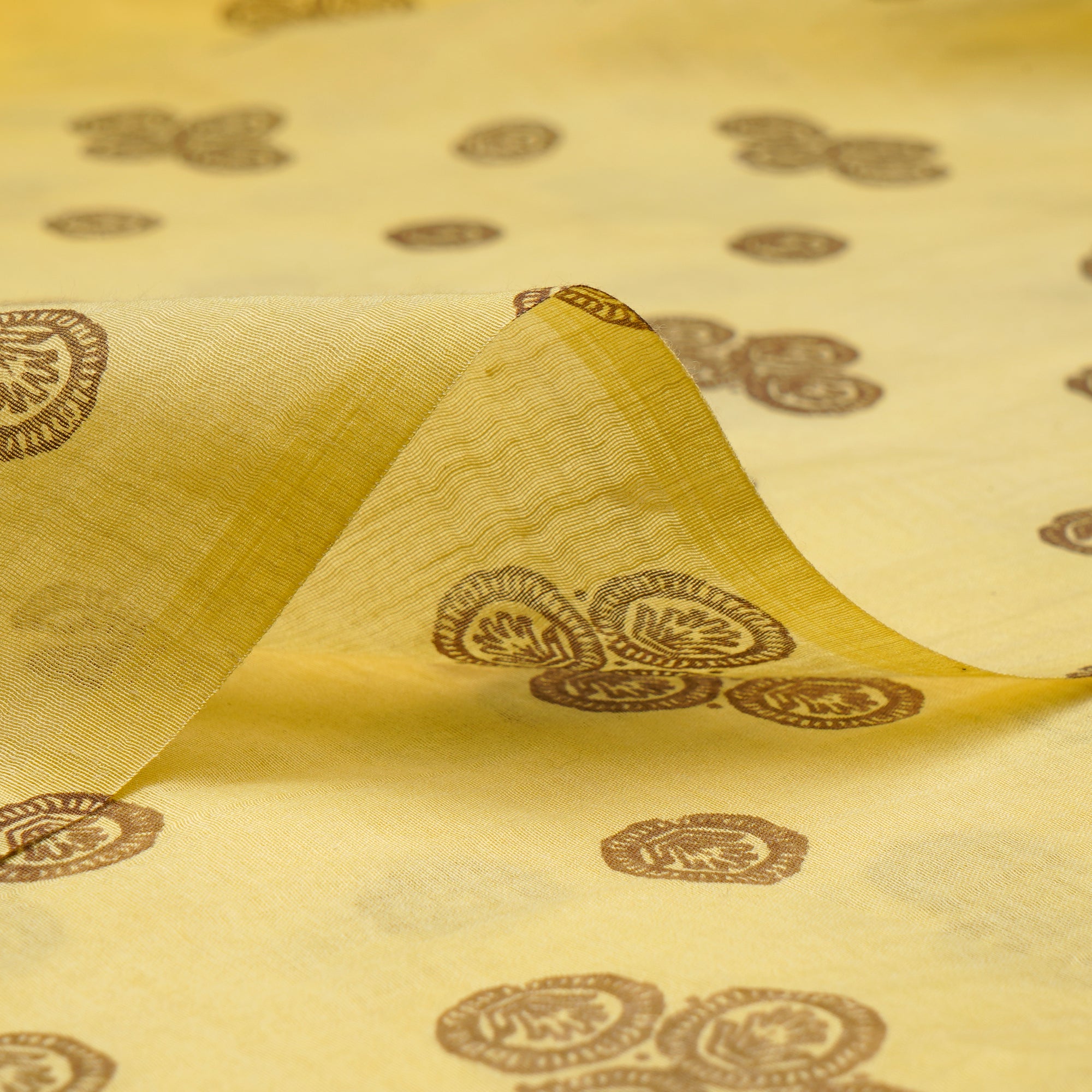 Yellow Color Printed Fine Chanderi Fabric