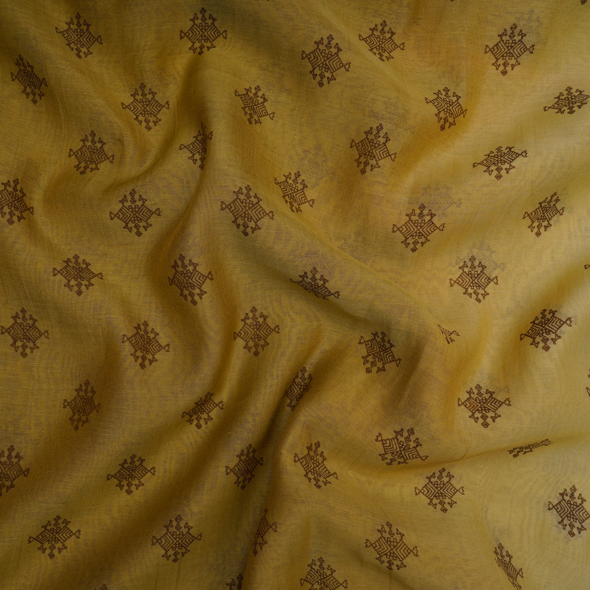 Brown Color Printed Fine Chanderi Fabric
