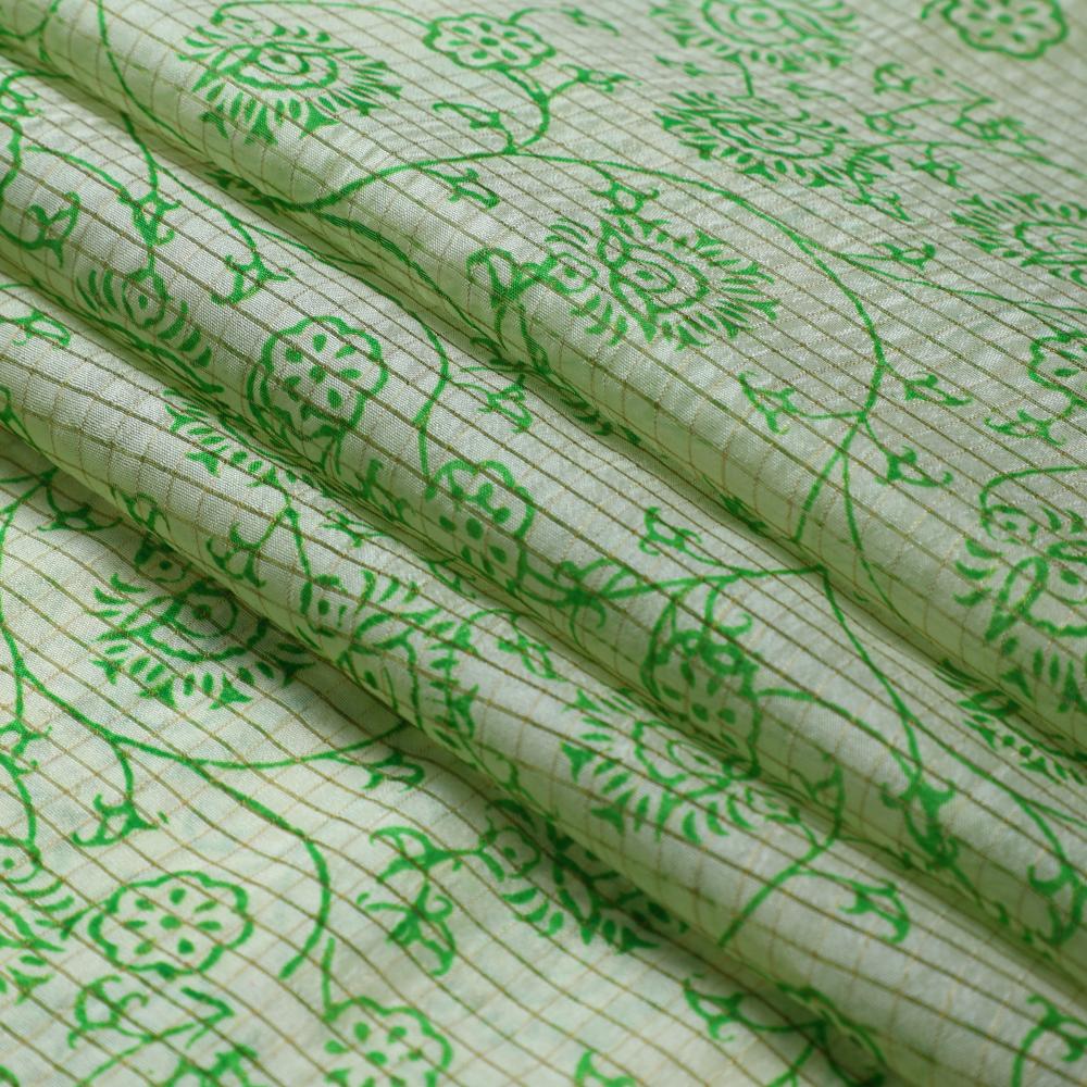 Green Color Printed Tussar Silk Fabric