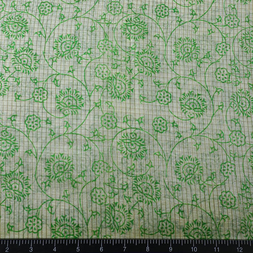 Green Color Printed Tussar Silk Fabric
