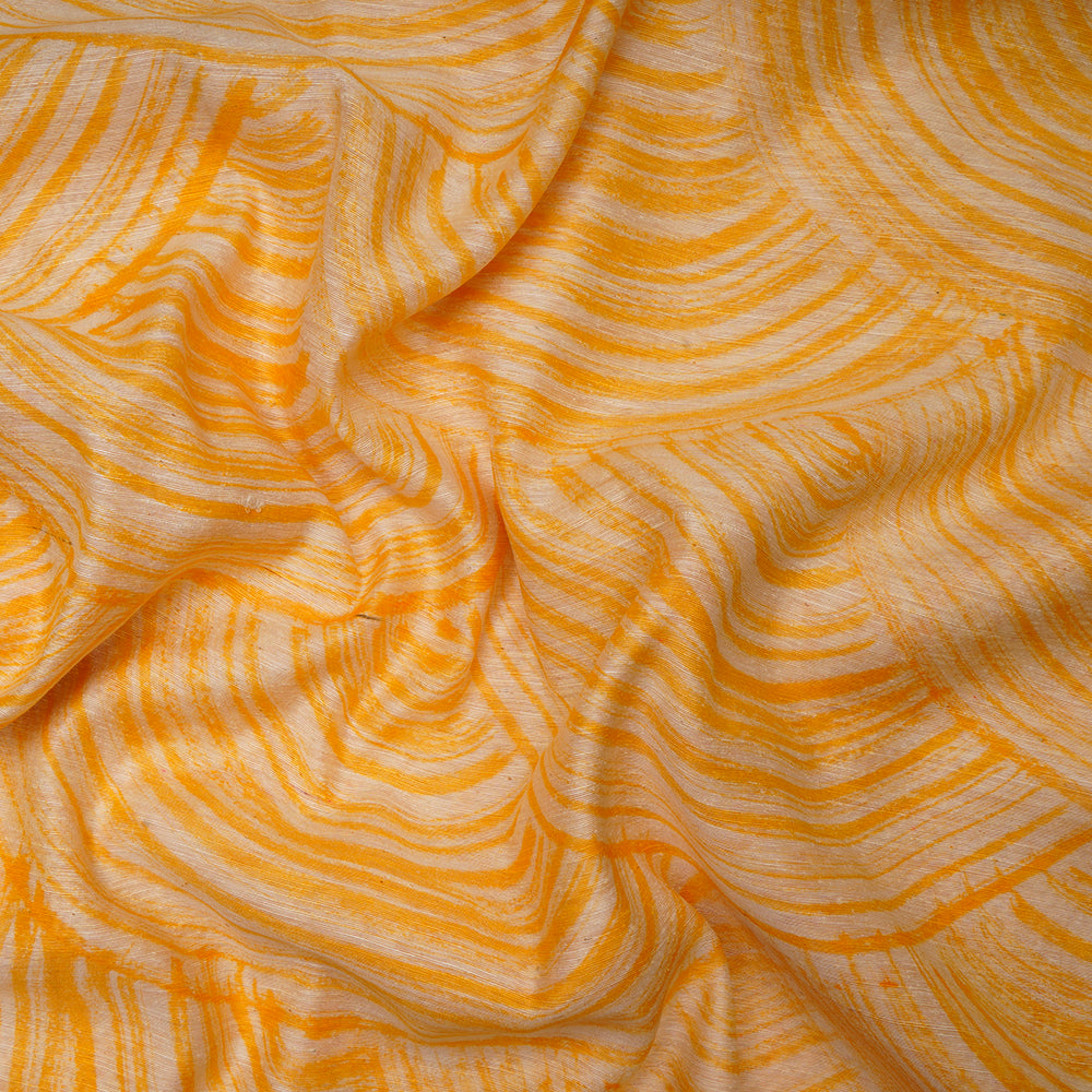 Yellow Color Printed Noile Silk Fabric