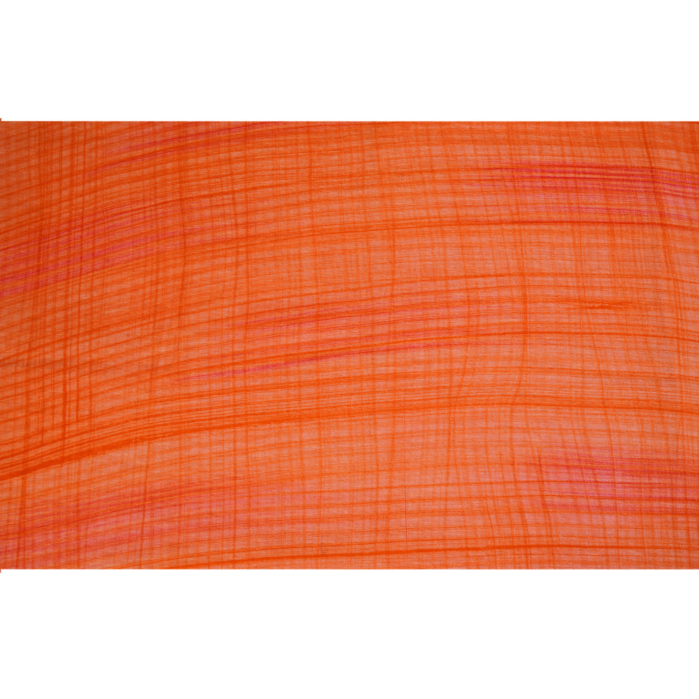 Orange Color Printed Noile Silk Fabric