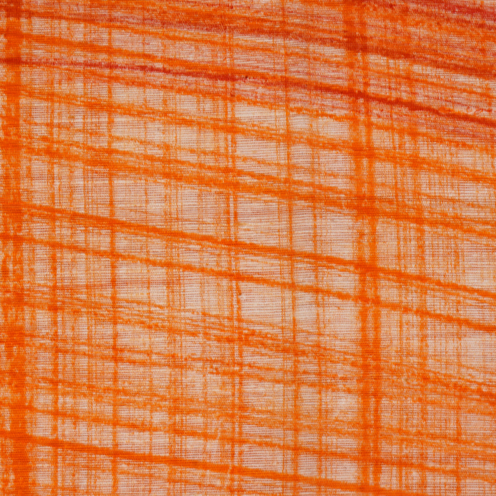 Orange Color Printed Noile Silk Fabric