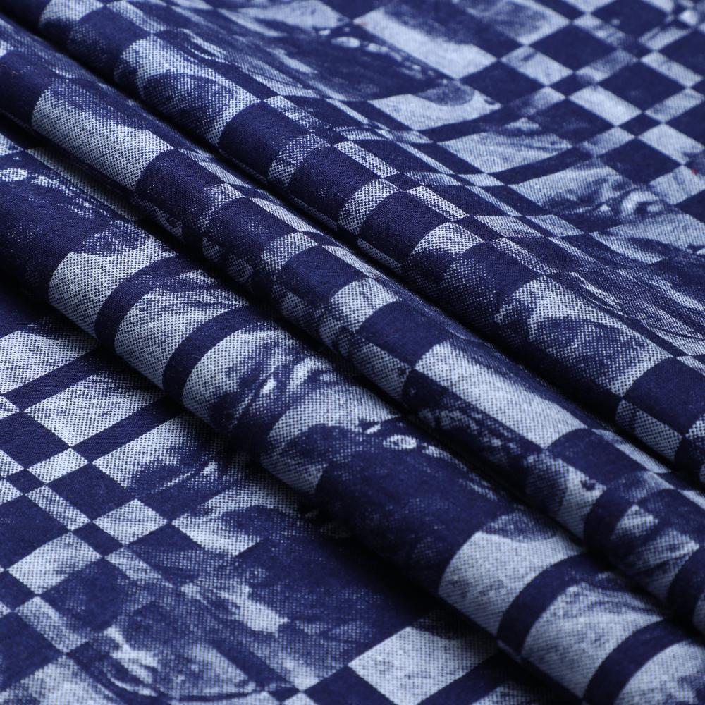Dark Blue Color Printed Cambric Cotton Fabric