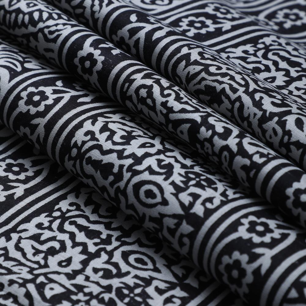 Black-Grey Color Printed Cambric Cotton Fabric