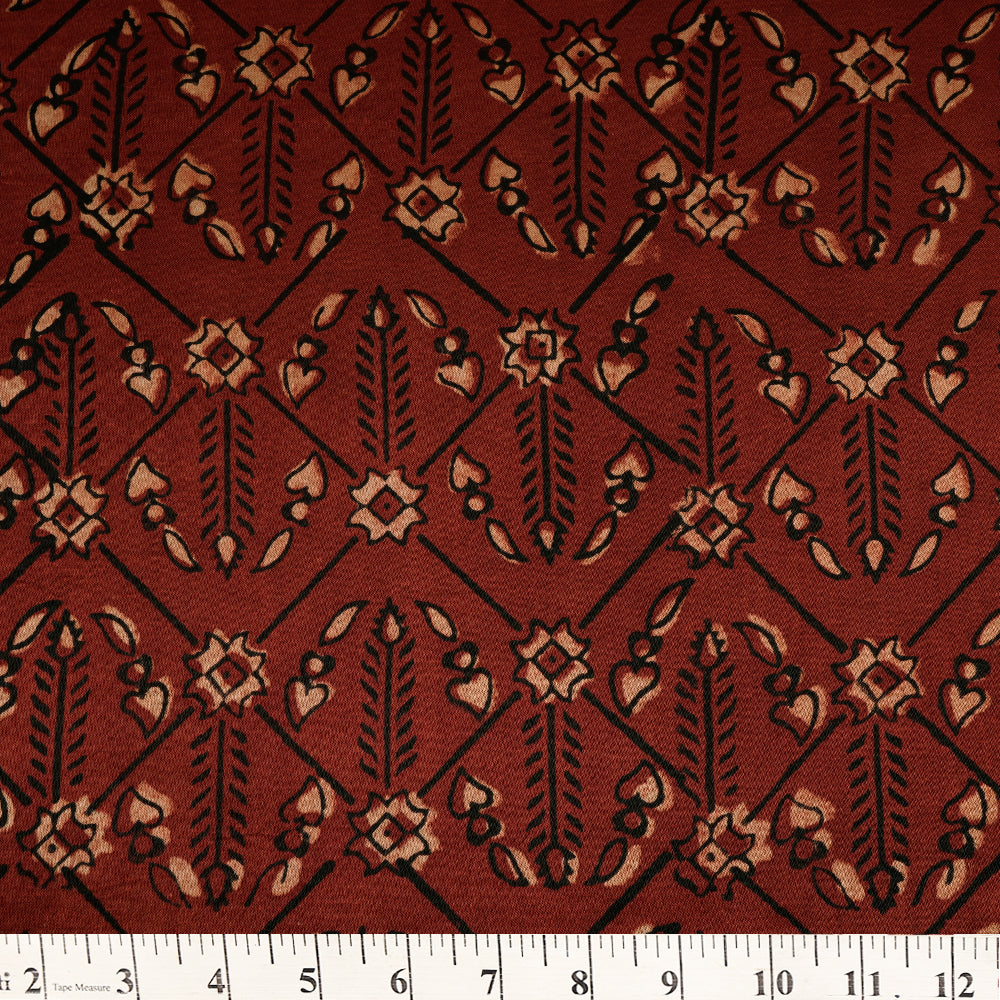 Maroon Color Handcrafted Ajrak Printed Viscose Fabric