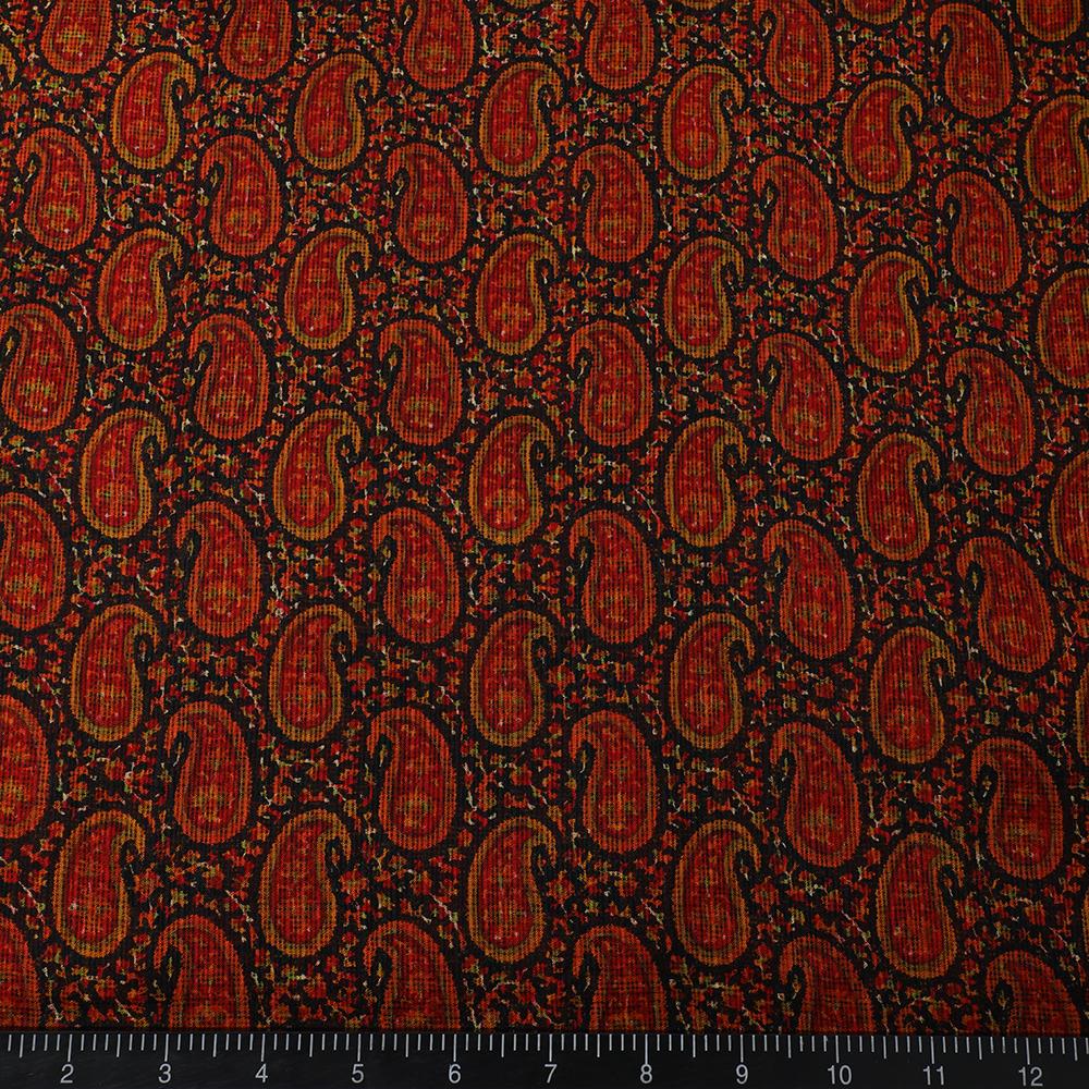 Red-Black Color Printed Kota Silk Fabric