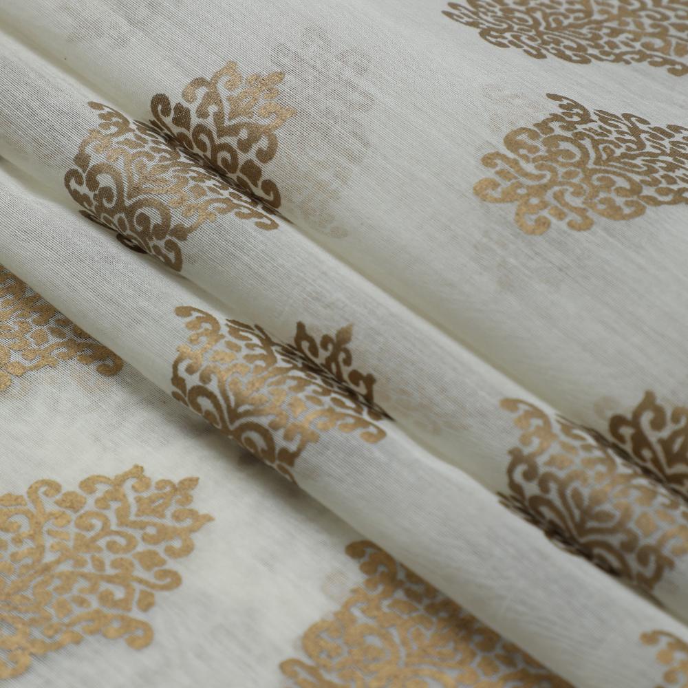 Off White-Golden Color Printed Fine Chanderi Fabric