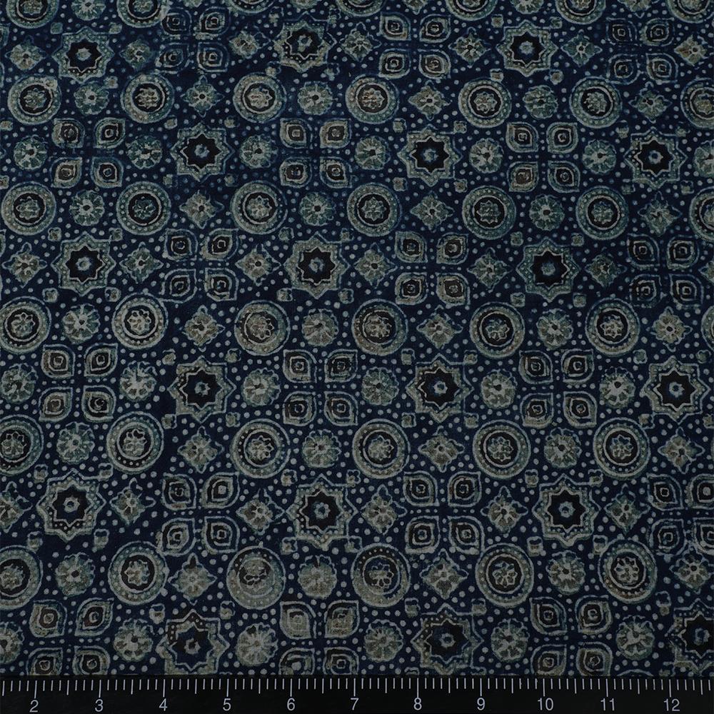 Blue Color Handcrafted Ajrak Printed Cotton Fabric