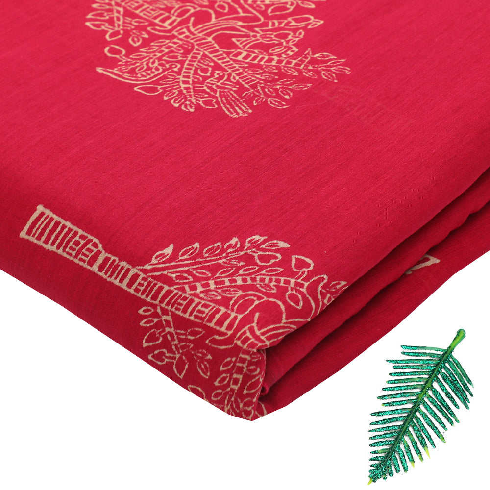 Red Color Printed Fine Chanderi Fabric