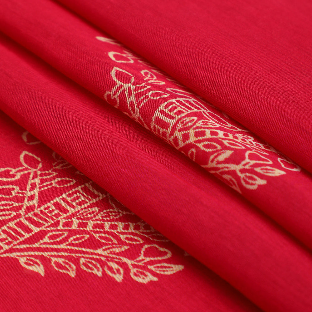 Red Color Printed Fine Chanderi Fabric