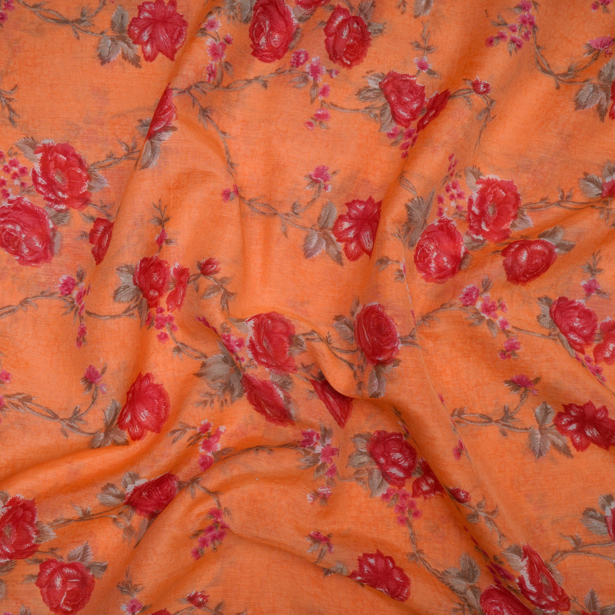 Light Orange-Red Color Printed Fine Chanderi Fabric