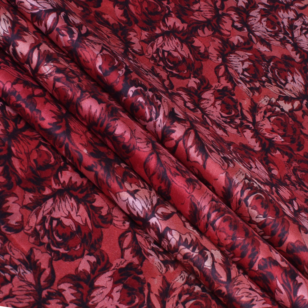 Red Color Printed Plain Silk Fabric