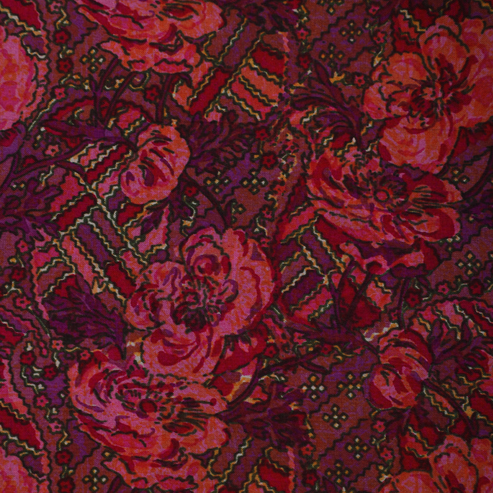 Pink-Purple Color Printed Plain Silk Fabric