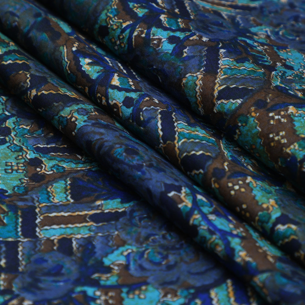 Dark Blue Color Printed Plain Silk Fabric