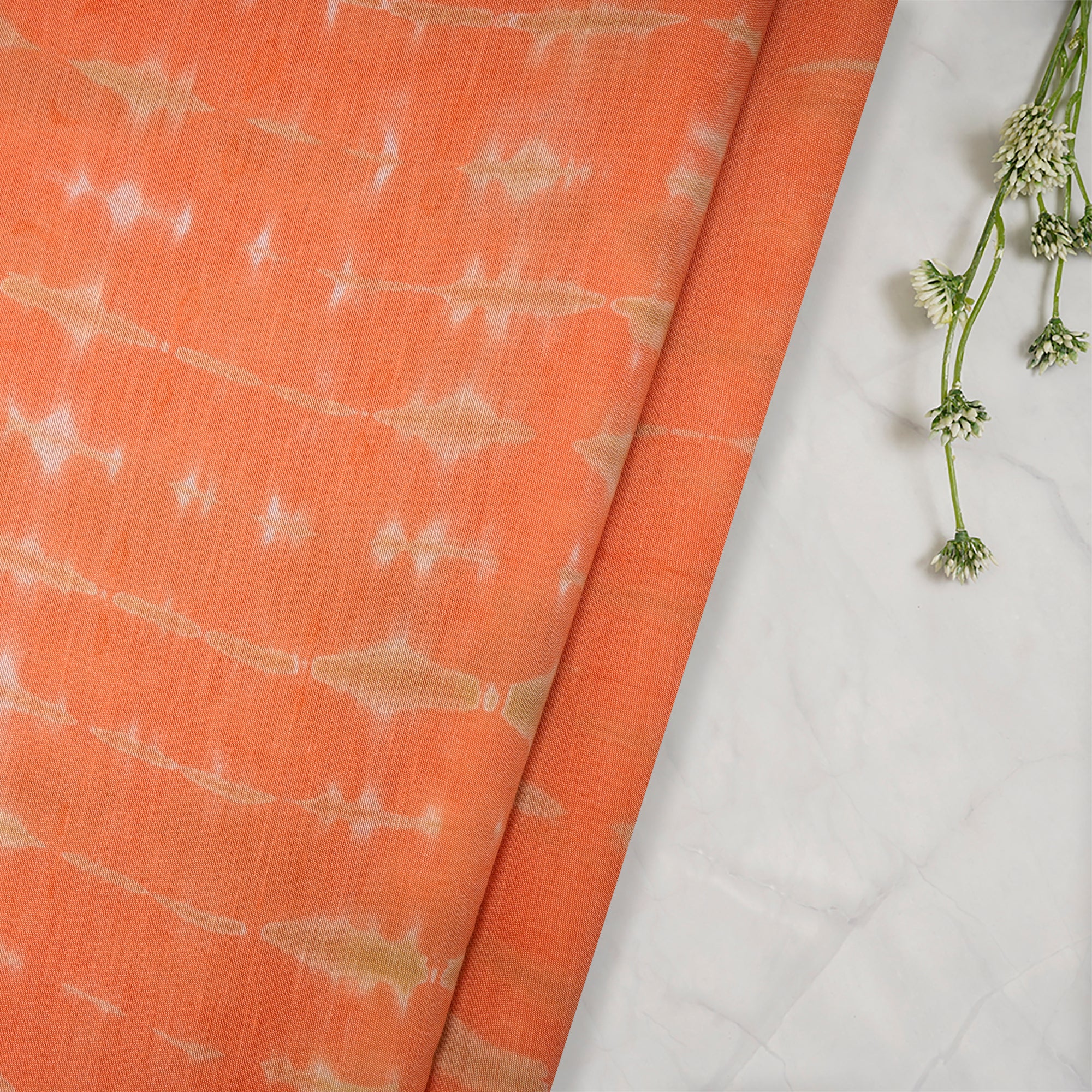 Fresh Salmon Color Handcrafted Tie and Dye Printed Chanderi Fabric