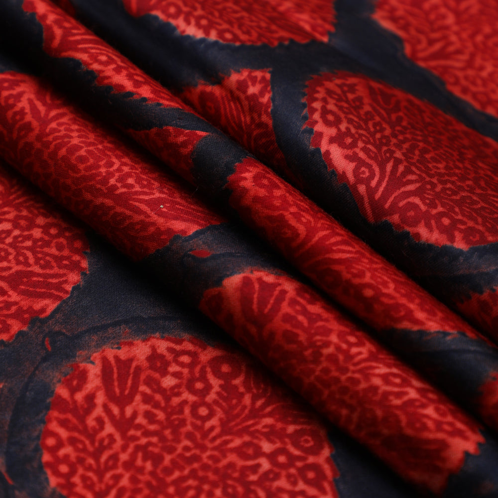 Navy Blue-Maroon Color Handcrafted Ajrak Printed Modal Satin Fabric