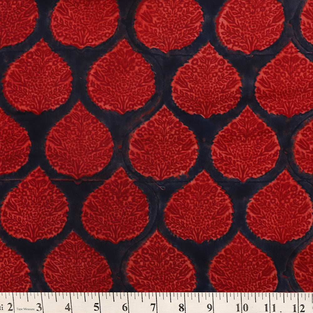 Navy Blue-Maroon Color Handcrafted Ajrak Printed Modal Satin Fabric