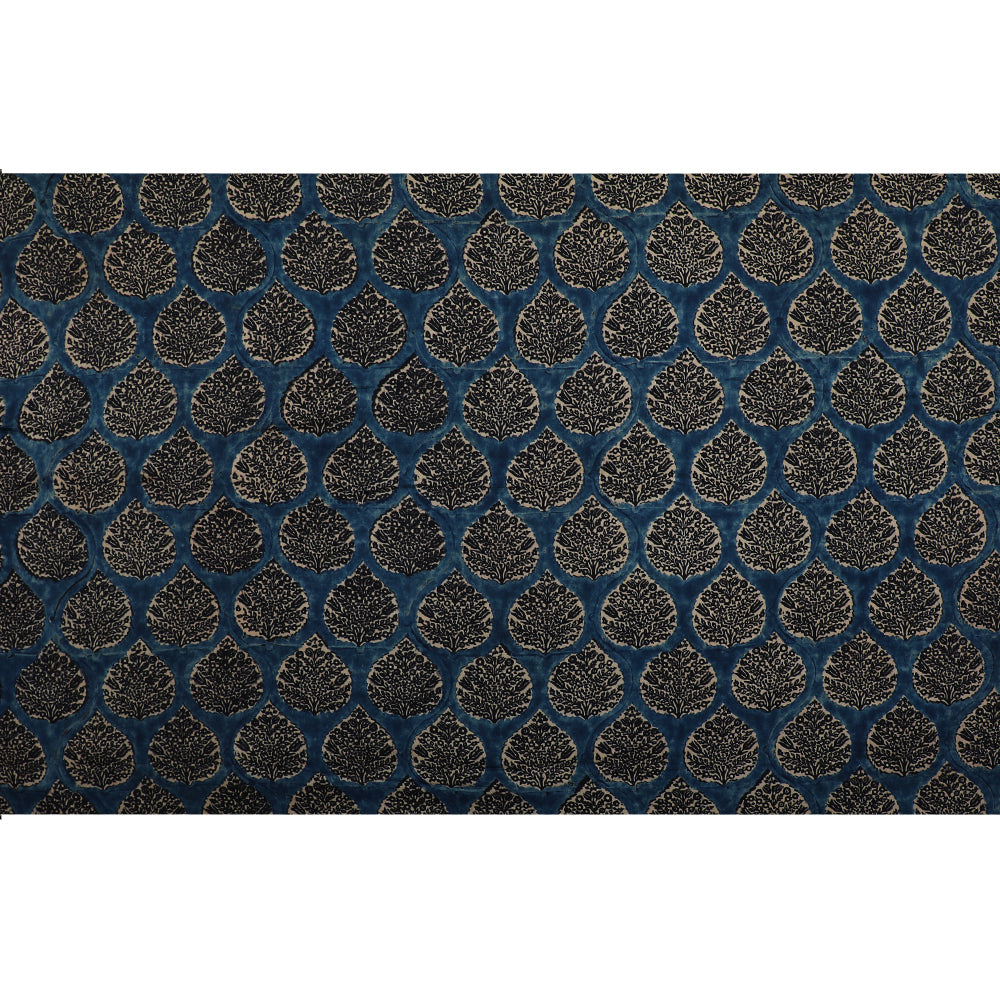 Blue-Black Color Handcrafted Ajrak Printed Modal Satin Fabric