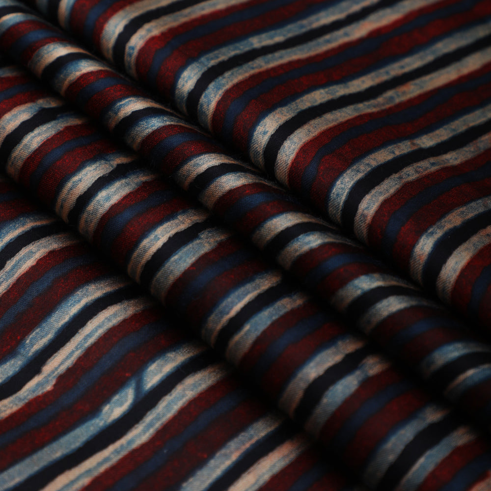 Blue-Maroon Color Handcrafted Ajrak Printed Modal Satin Fabric