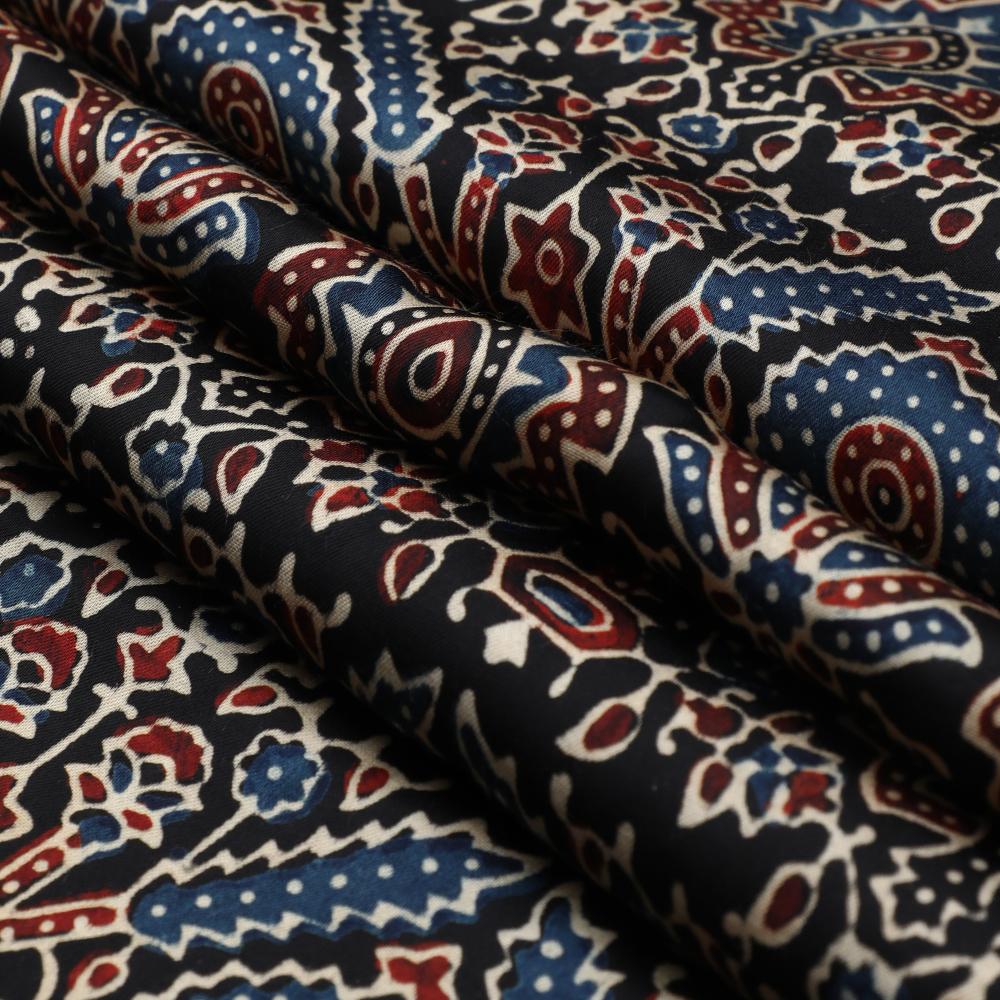 Black-Blue Color Handcrafted Ajrak Printed Modal Satin Fabric