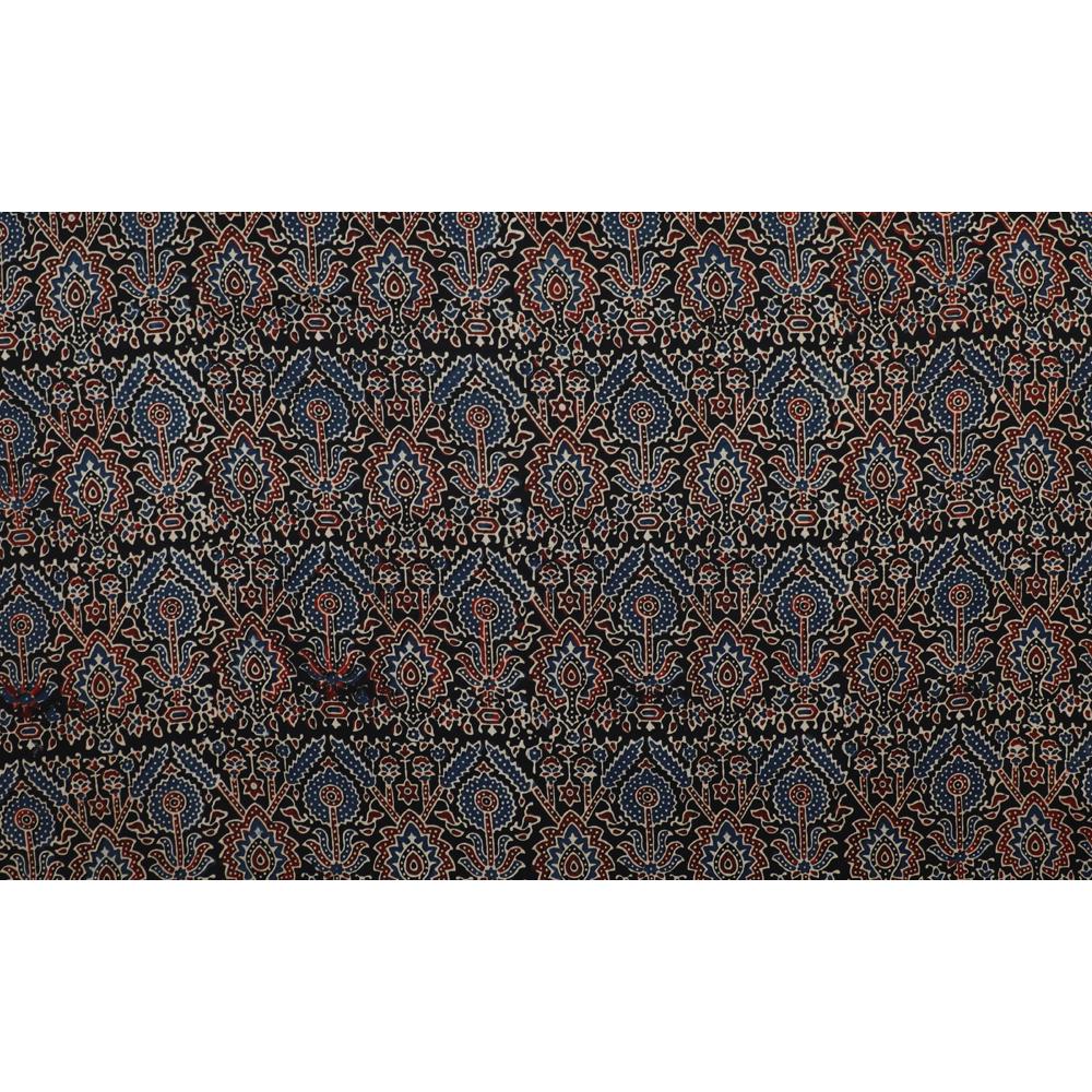 Black-Blue Color Handcrafted Ajrak Printed Modal Satin Fabric