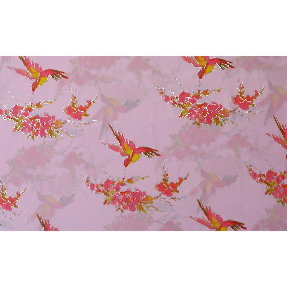 Pink Color Printed Crepe Bemberg Fabric