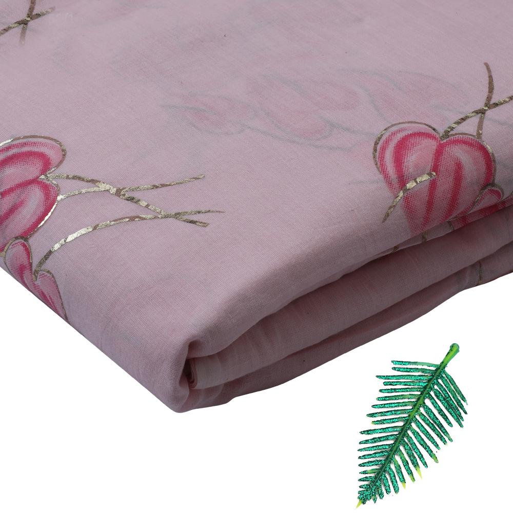 Light Pink Color Printed Voile Cotton Fabric