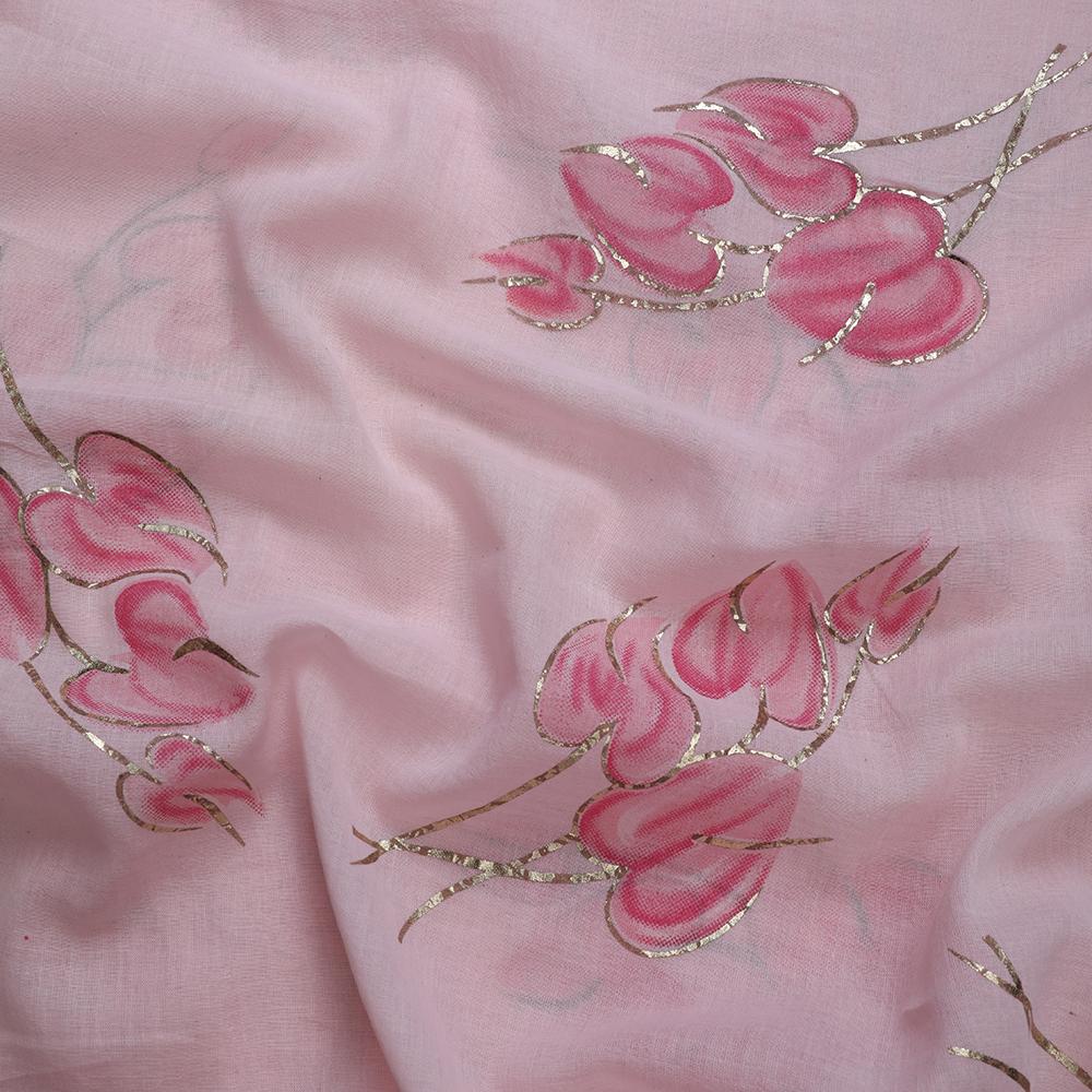 Light Pink Color Printed Voile Cotton Fabric