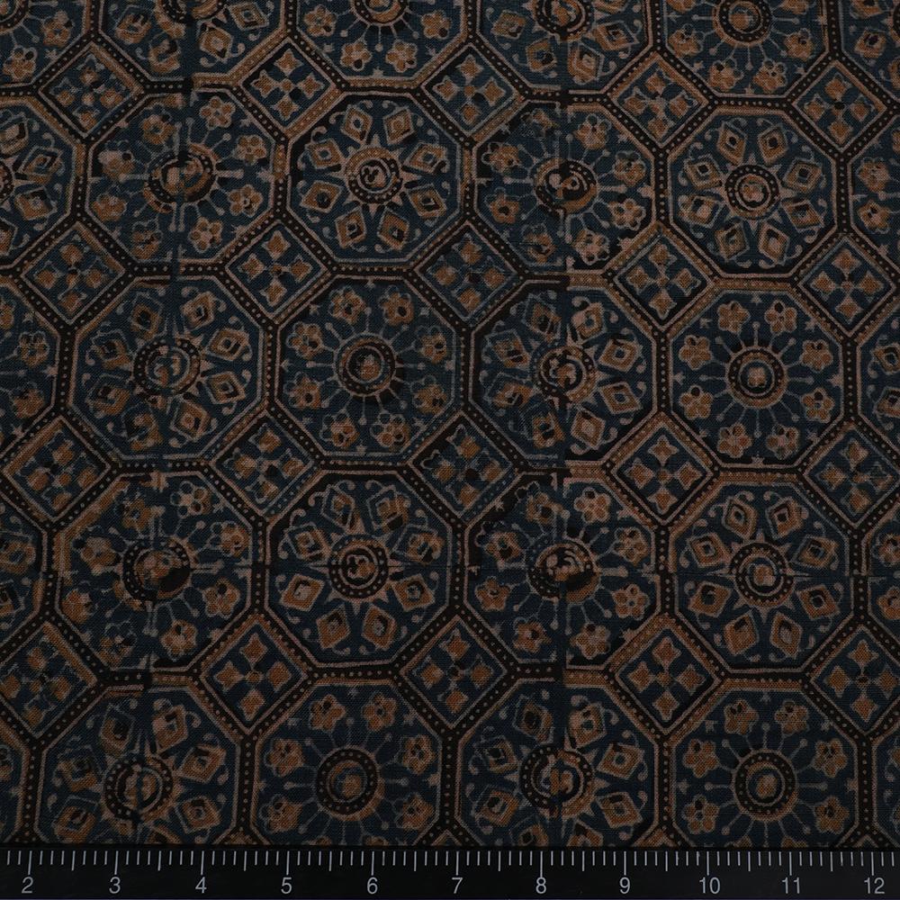 Dark Blue Color Handcrafted Ajrak Printed Cotton Fabric