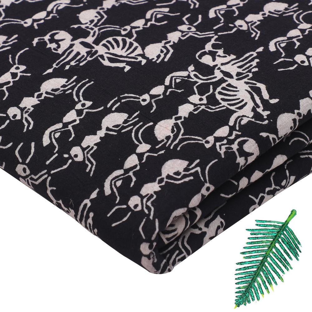 Black Color Handcrafted Block Printed Cotton Fabric