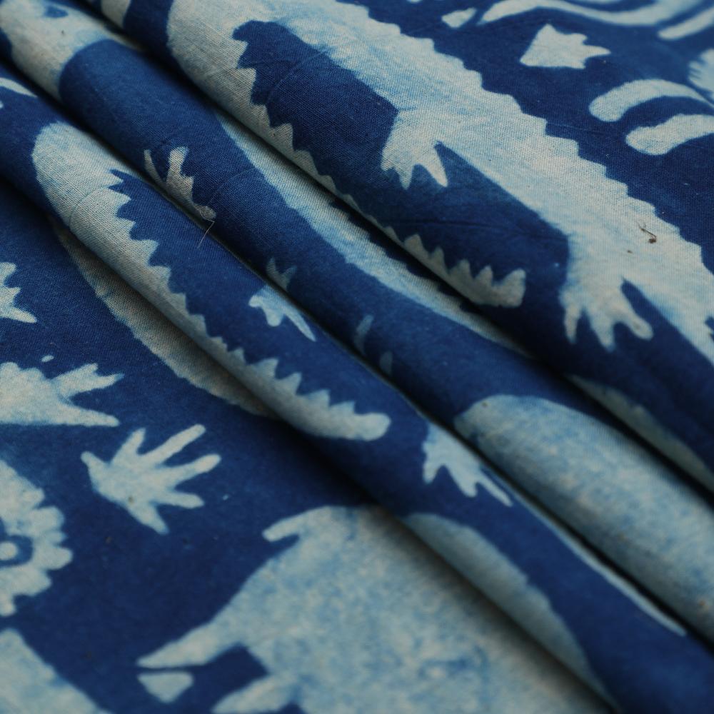 Dark Blue Color Handcrafted Block Printed Cotton Fabric