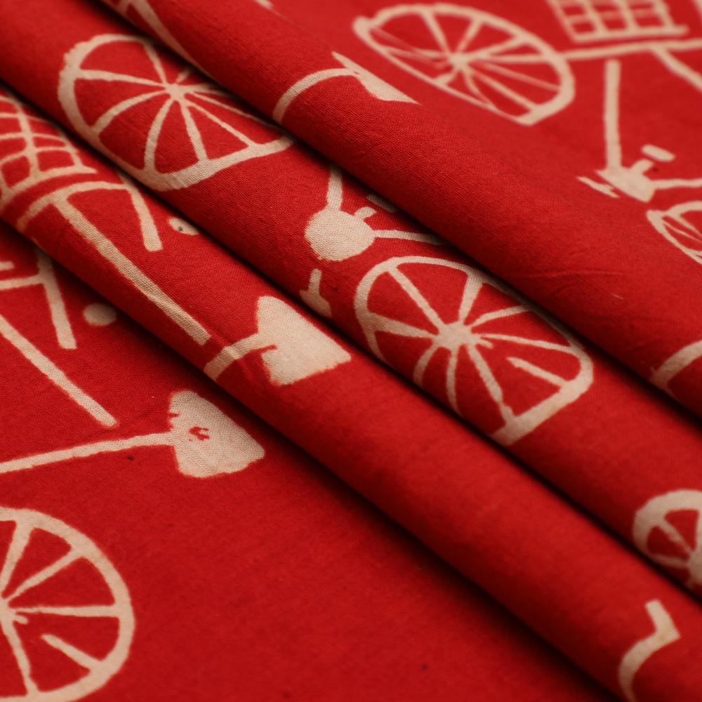 Crimson Red Color Handcrafted Block Printed Cotton Fabric