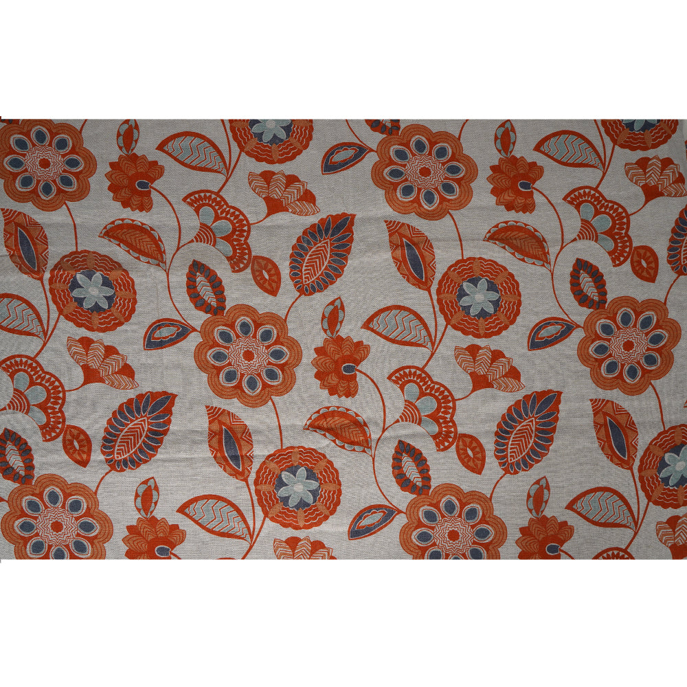 White-Orange Color Printed Linen Fabric