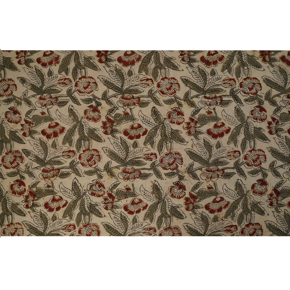 Cream-Maroon Color Handcrafted Kalamkari Printed Pure Cotton Fabric