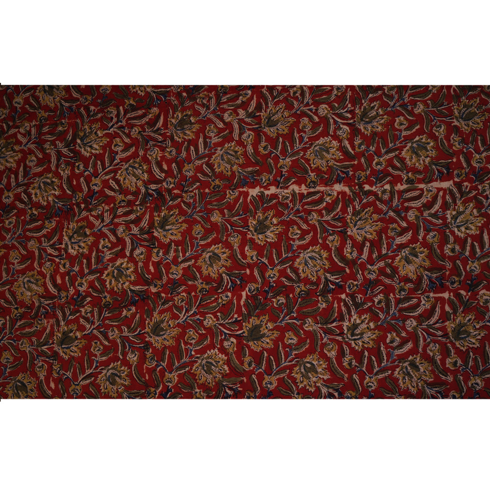 Red Color Handcrafted Kalamkari Printed Pure Cotton Fabric