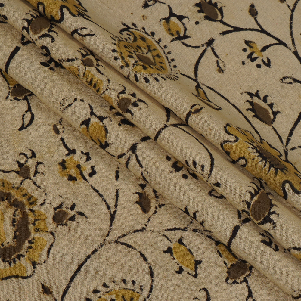 Cream Color Handcrafted Kalamkari Printed Pure Cotton Fabric