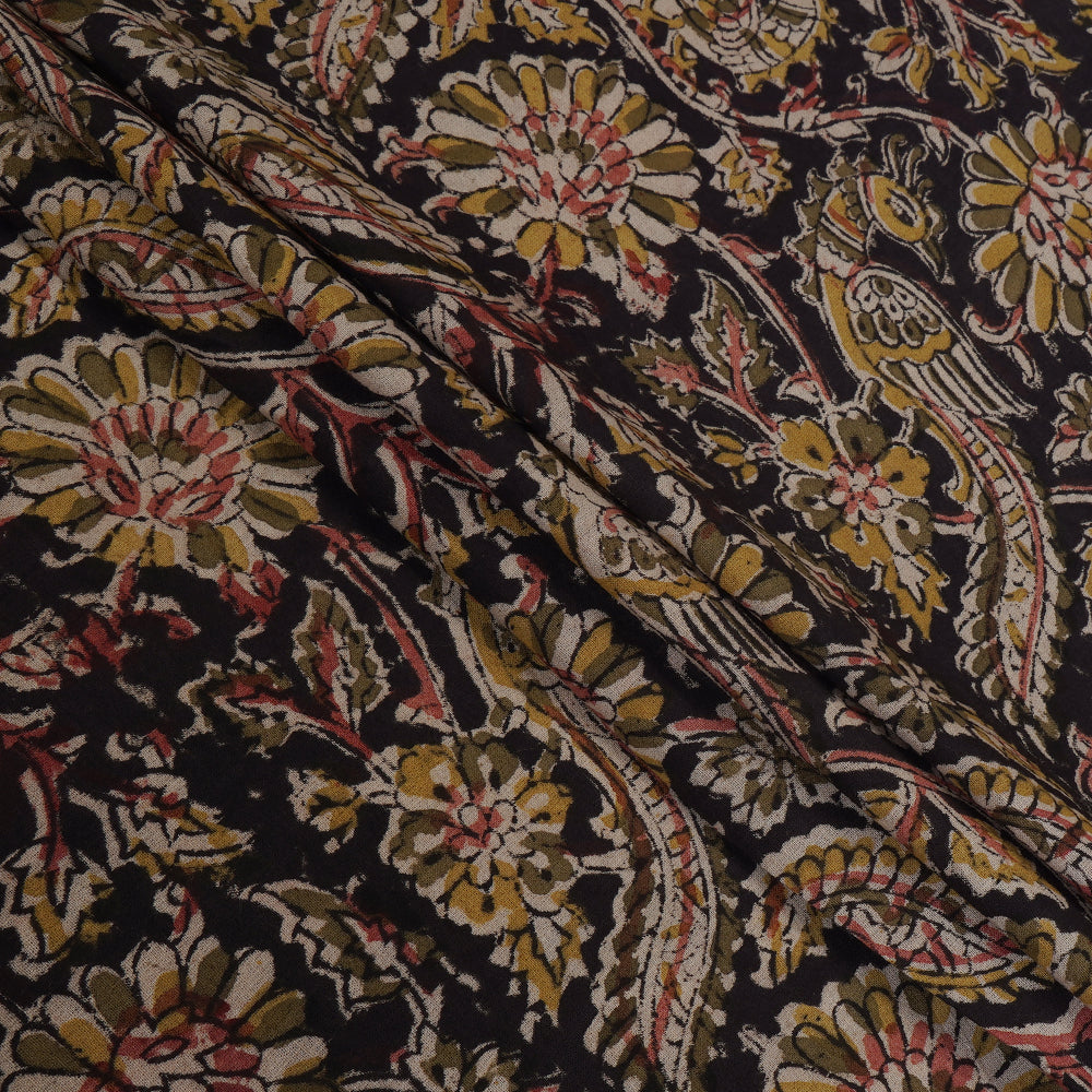 Black Color Handcrafted Kalamkari Printed Pure Cotton Fabric