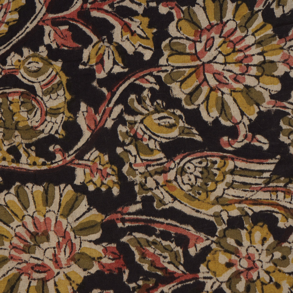 Black Color Handcrafted Kalamkari Printed Pure Cotton Fabric