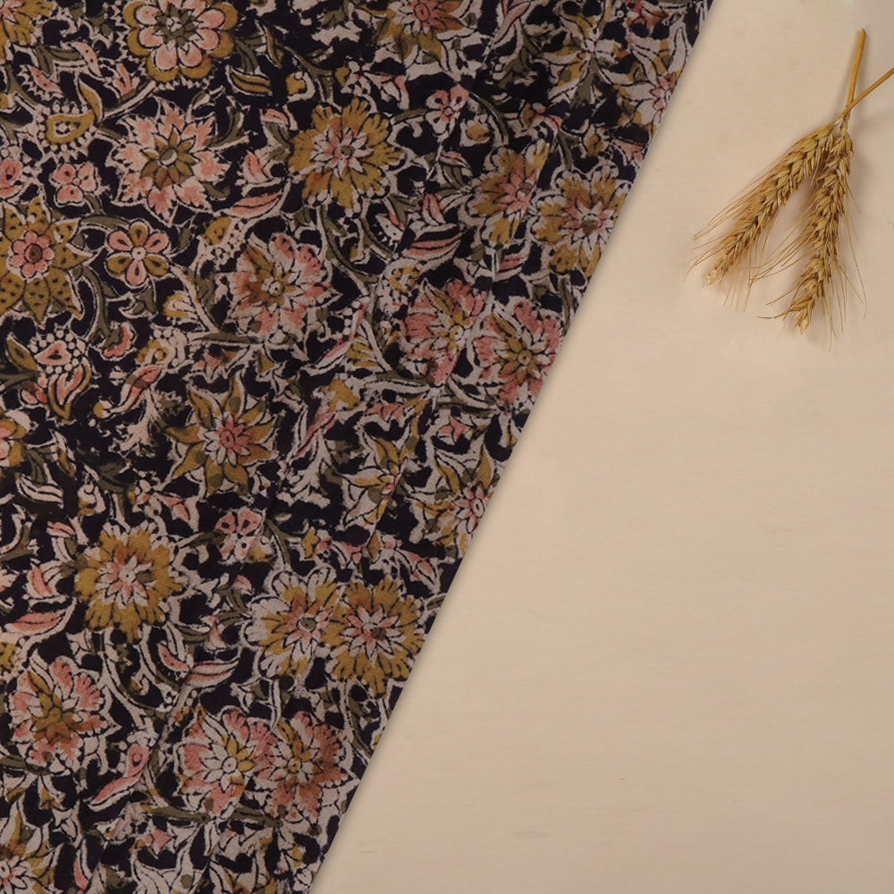 Black-Sage Color Handcrafted Kalamkari Printed Pure Cotton Fabric