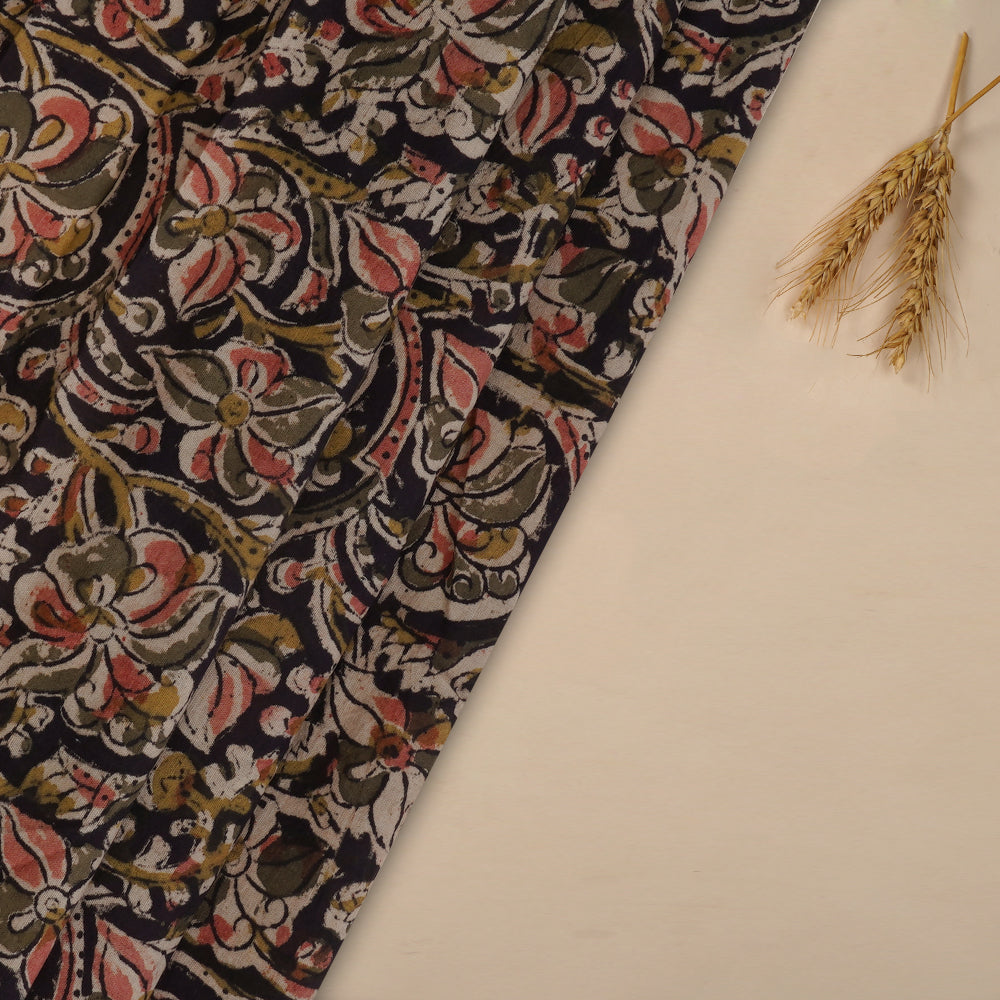 Black-Pink Color Handcrafted Kalamkari Printed Pure Cotton Fabric