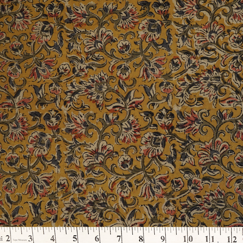 Mustard Color Handcrafted Kalamkari Printed Pure Cotton Fabric