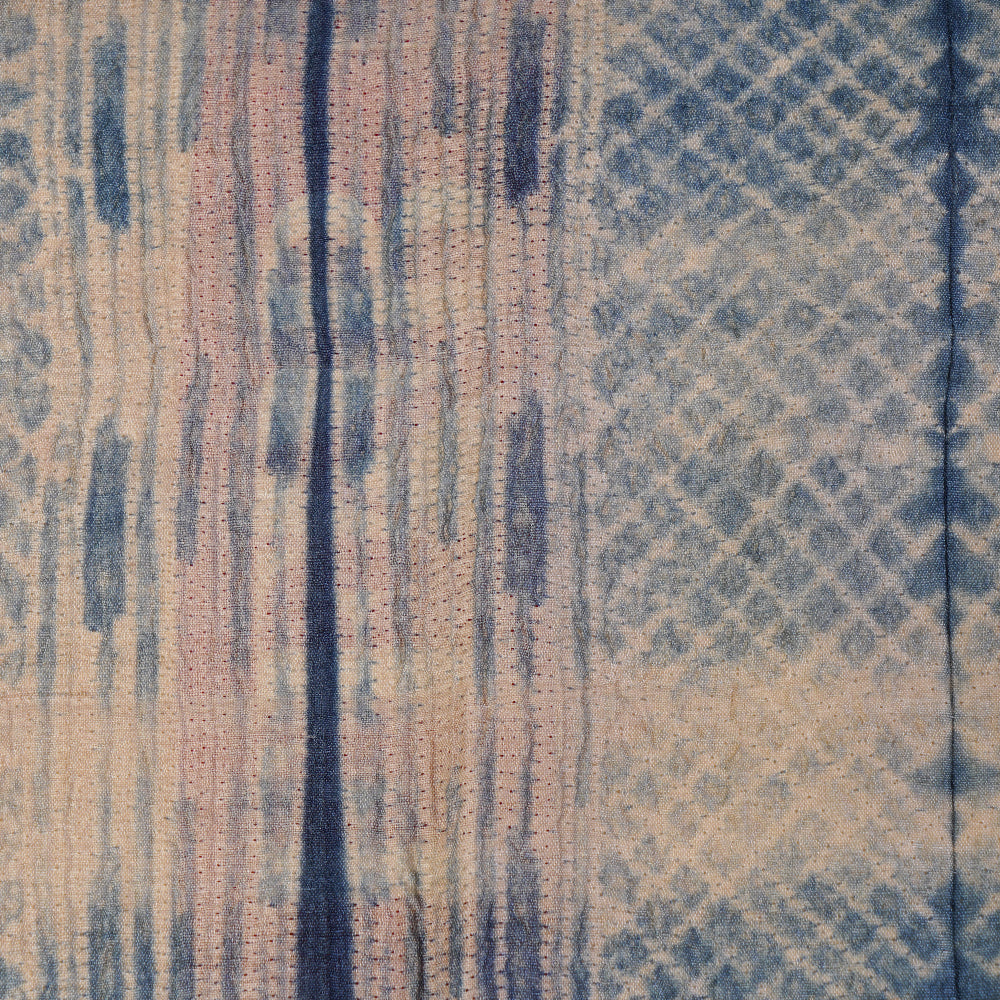 (Pre Cut 2.85 Mtr Piece) Prussian Blue Color Handcrafted Shibori Pure Tussar Silk Fabric