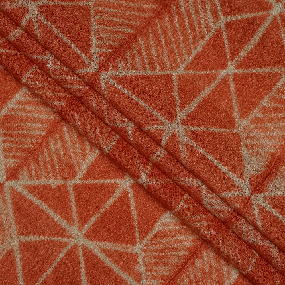 (Pre-Cut 2.85 Mtr ) Orange Color Handcrafted Shibori Pure Tussar Silk Fabric