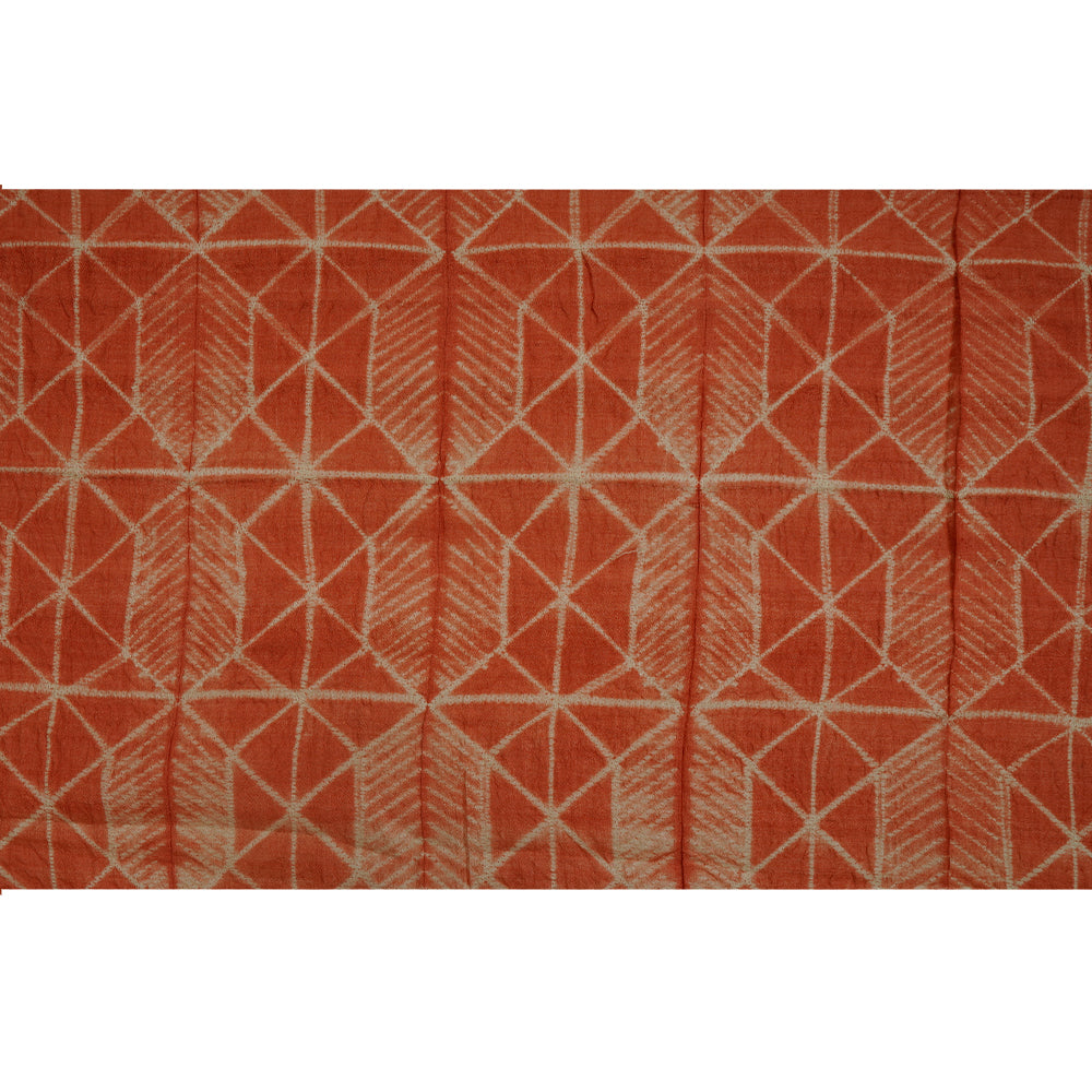 (Pre-Cut 2.85 Mtr ) Orange Color Handcrafted Shibori Pure Tussar Silk Fabric