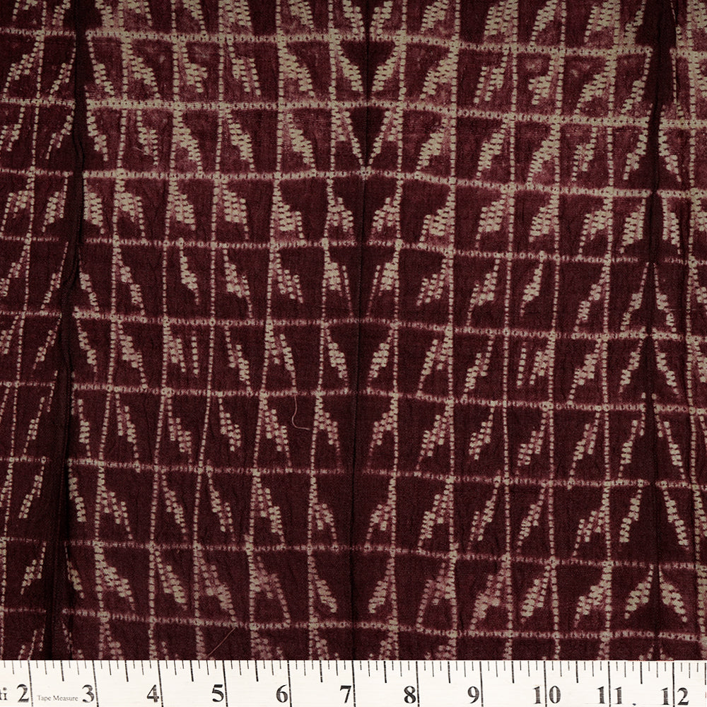 (Pre-Cut 2.85 Mtr ) Plum Color Handcrafted Shibori Pure Tussar Silk Fabric
