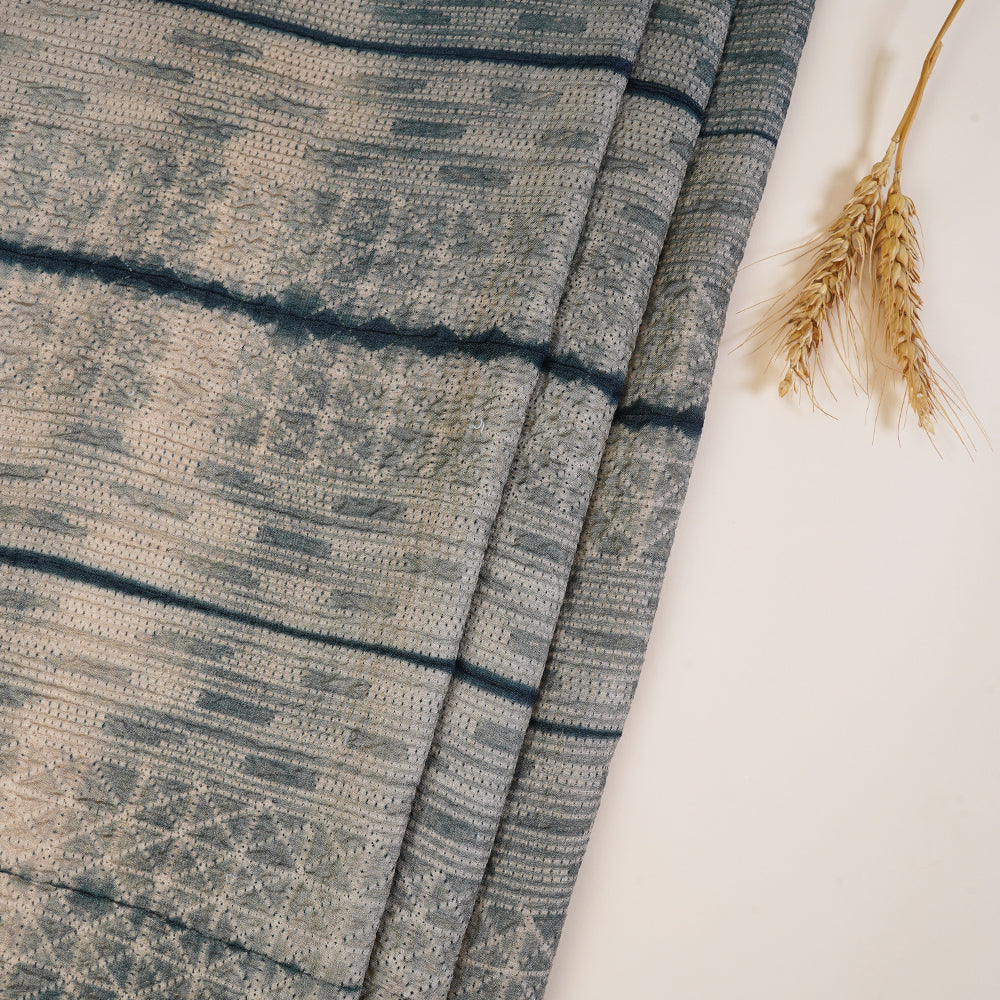 (Pre Cut 2.85 Mtr Piece) Blue Color Handcrafted Shibori Pure Tussar Silk Fabric