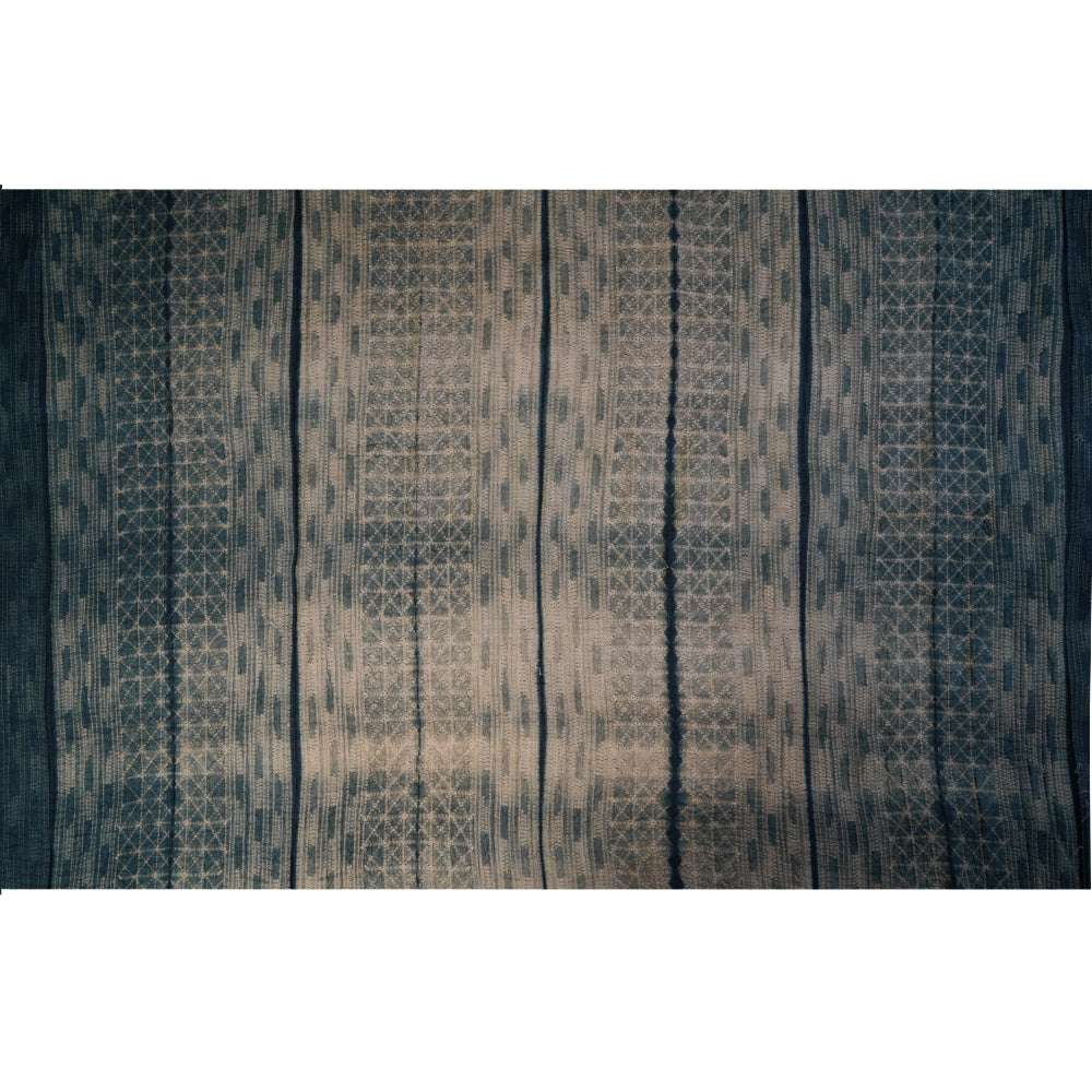 (Pre Cut 2.85 Mtr Piece) Blue Color Handcrafted Shibori Pure Tussar Silk Fabric