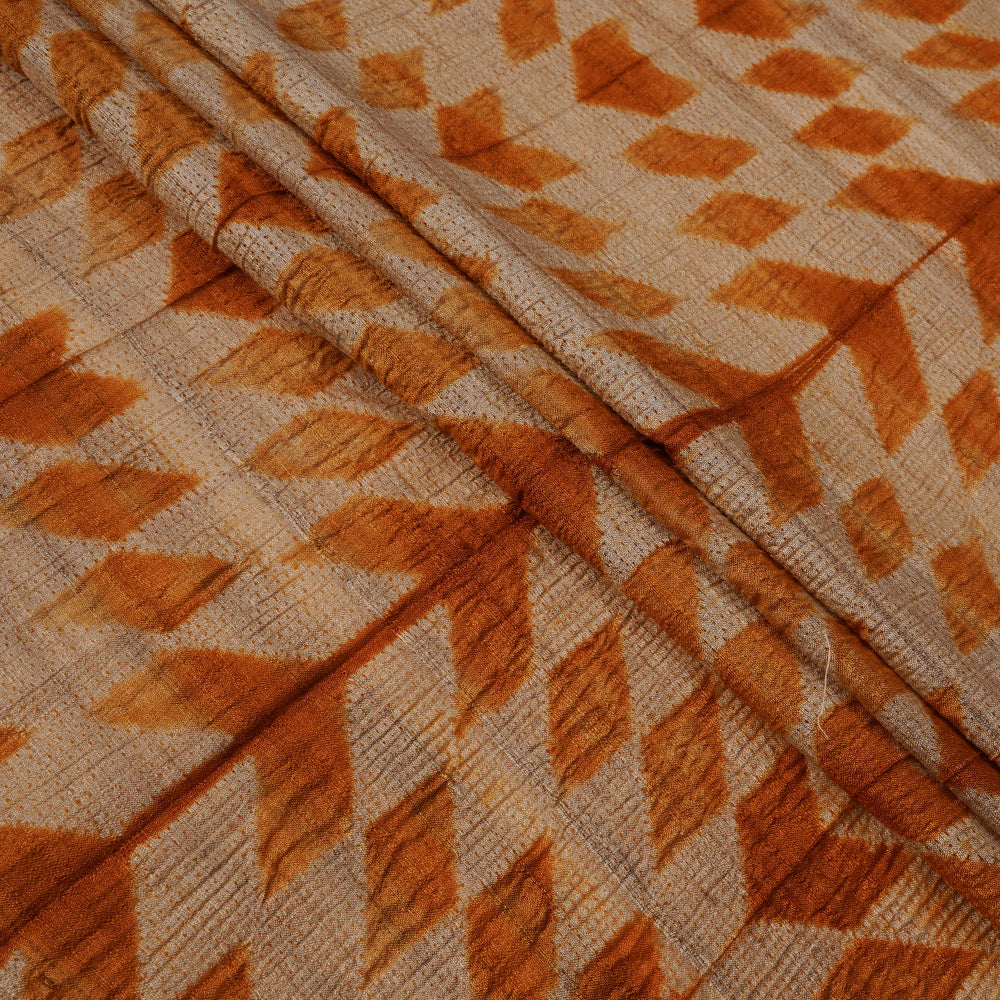 (Pre Cut 3 Mtr Piece) Orange Color Handcrafted Shibori Pure Tussar Silk Fabric