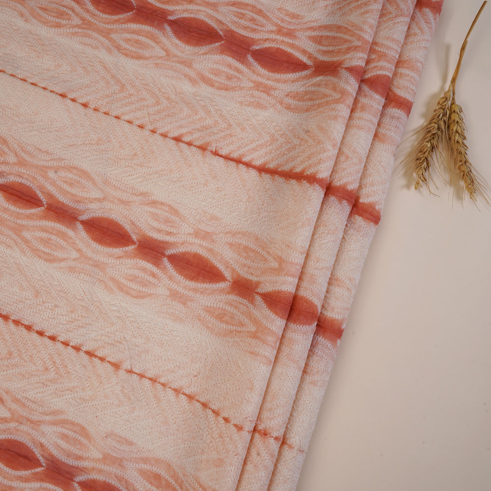 (Pre Cut 3.55 Mtr Piece) Peach Color Handcrafted Shibori Tussar Chanderi Fabric
